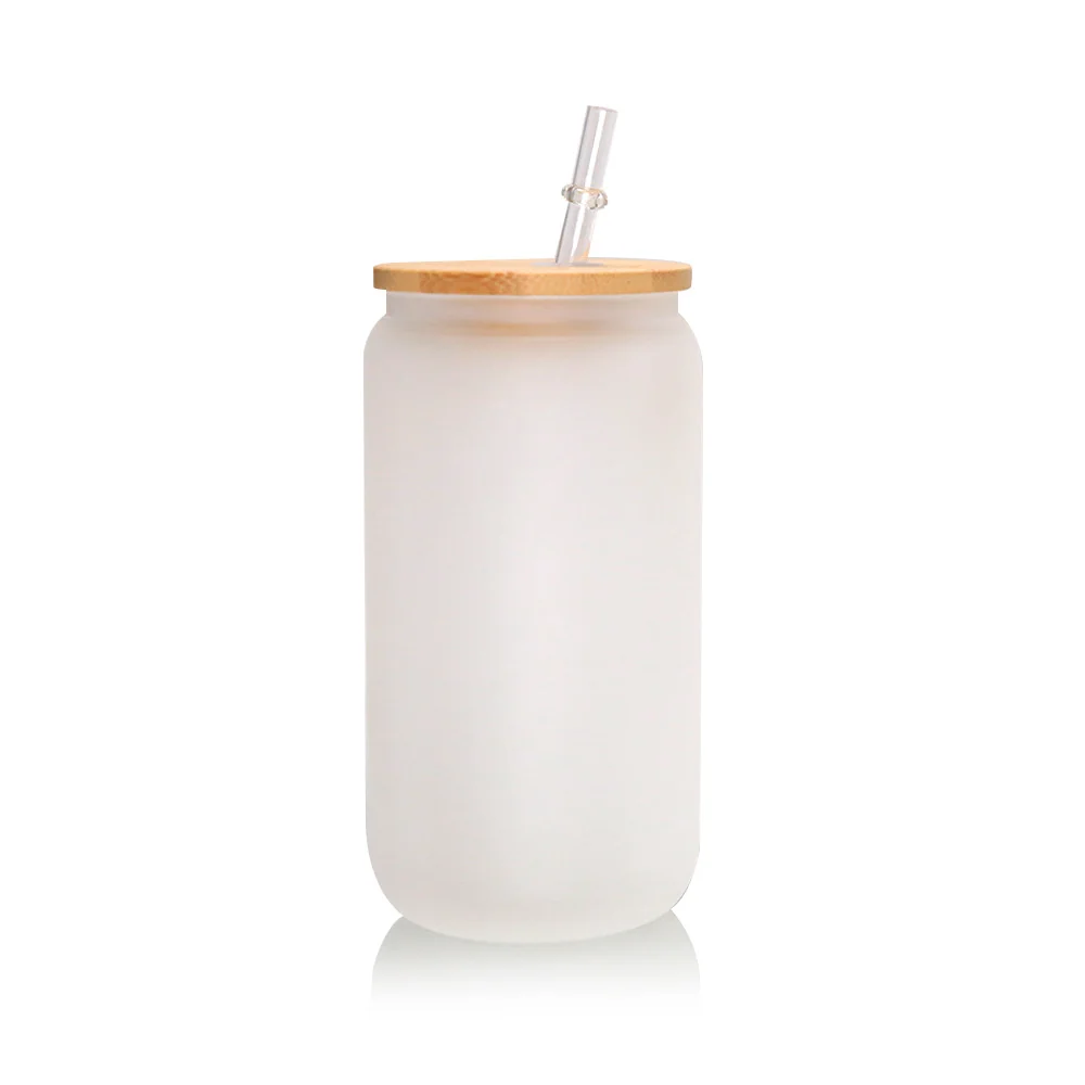 12oz Coke can with bamboo lid Frosted + glass Straw φ6.2*H15.5cm