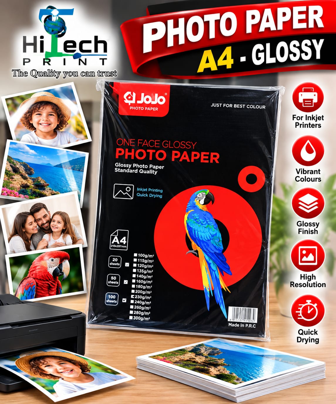240g one side glossy A4100 sheets with bag