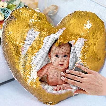 GOLD HEART SHAPE Sequin  PILLOW DOUBLE SIDE PRINTING