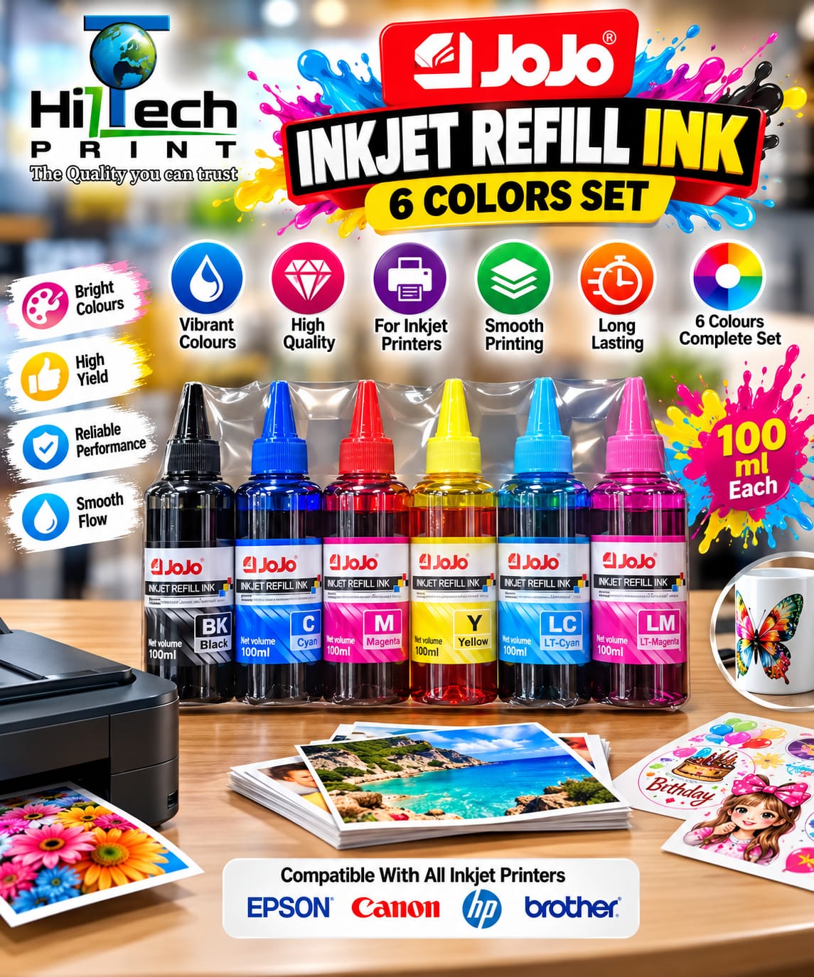 100ml dye ink 5pcs one (1BK,1M,1Y,1C.lc1,lm1)