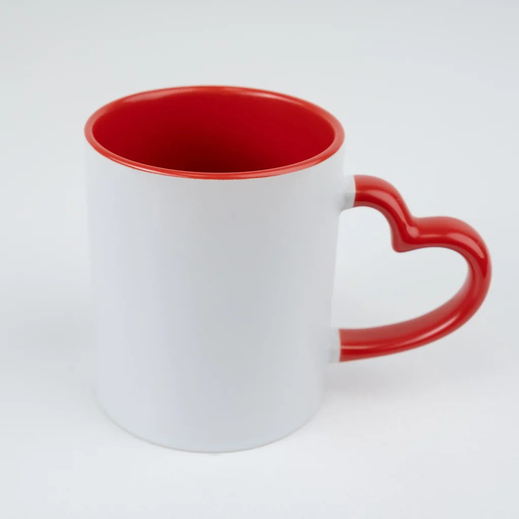 11oz sublimation inner & handle color with heart handle mug,red