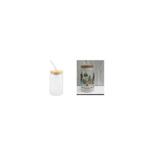 12oz Coke can with bamboo lid Frosted + glass Straw φ6.2*H15.5cm