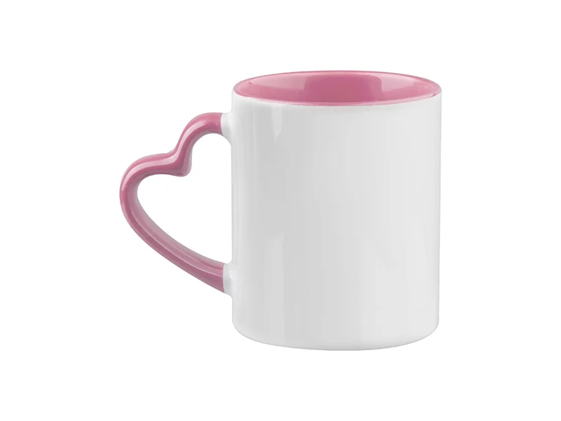 11oz sublimation inner & handle color with heart handle mug,PINK