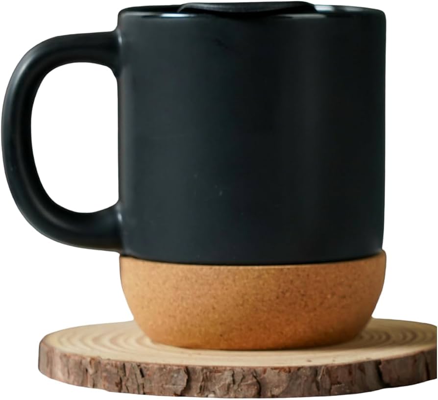 Wooden pedestal Ceramic mug BLACK Φ8.7×H10.9cm